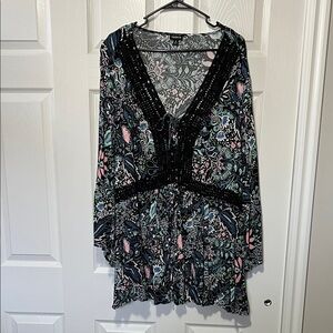 Torrid Black and Pink Floral Blouse